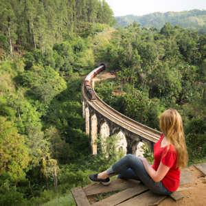 Breathtaking panoramic view of Ella, Sri Lanka, with lush green mountains and tea plantations ella-sri-lanka-nine-arch-bridge